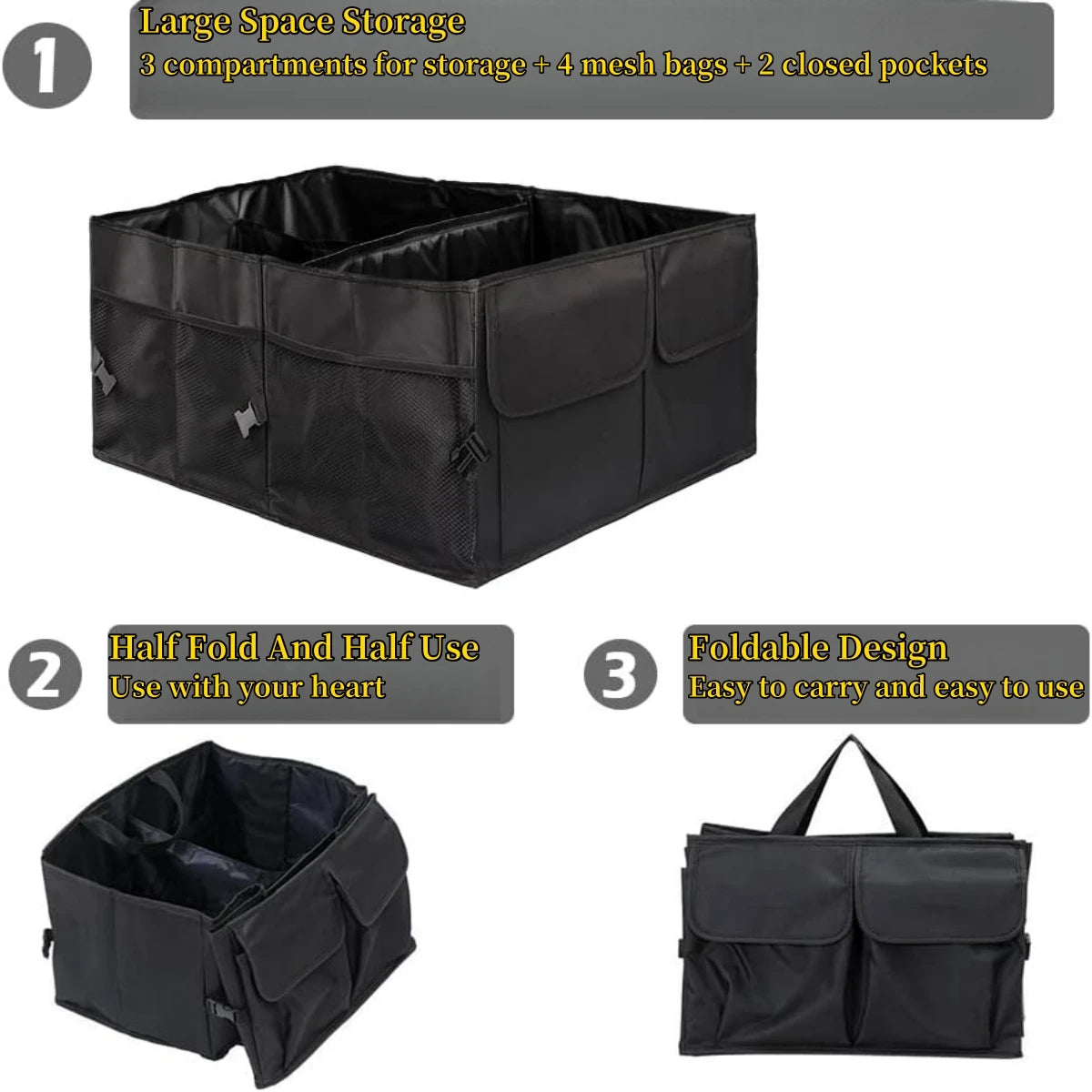 Collapsible Car Trunk Storage Box with Tool Holder