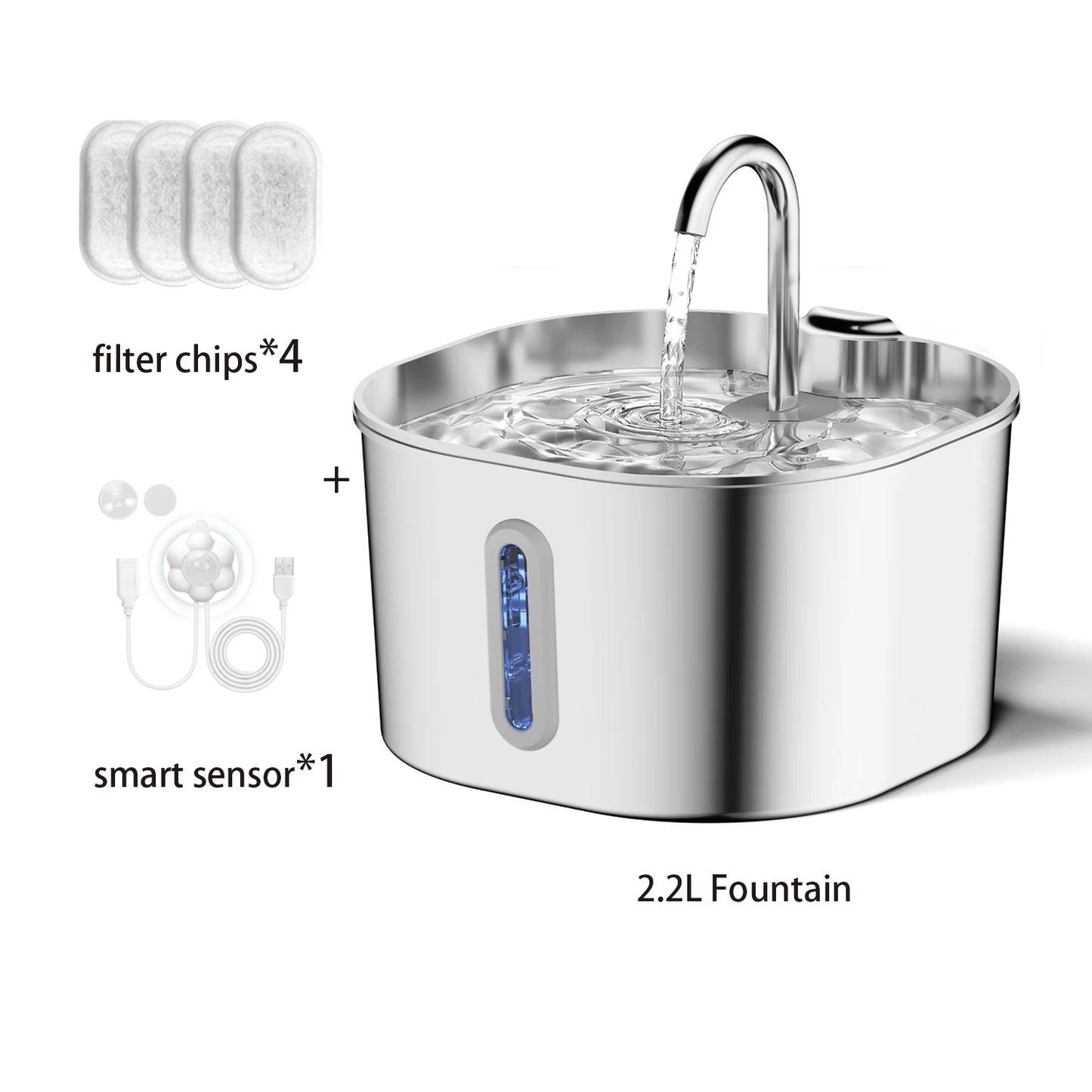 ZYFeeder 2.2L Automatic Stainless Steel Cat Water Fountain