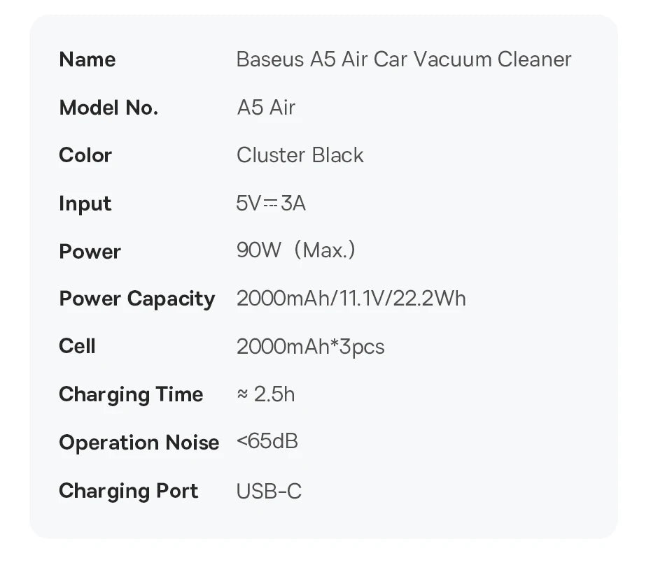 Baseus A5 Air 2-in-1 Premium Car Vacuum