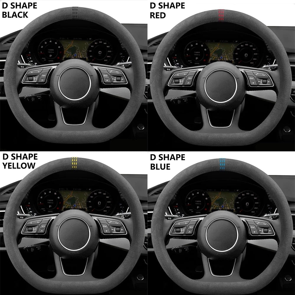 Cowhide Suede Steering Wheel Cover